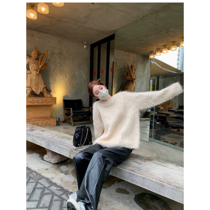 2025 Autumn And Winter New Thick Imitation Stinger Sweater Women Loose Languid Knitted Shirt