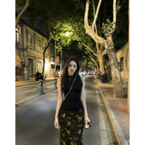 French Retro Temperament Floral Half-Dress Skinny Vest Female Sexy Hot Ass Skirt Set