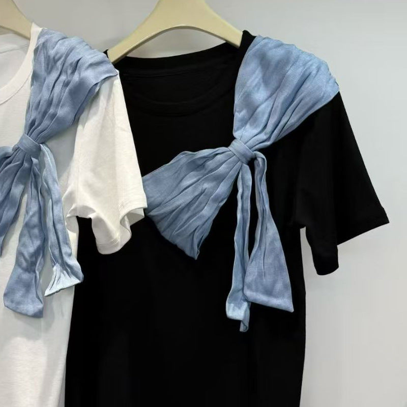 European Goods Bow Round Neck Short-Sleeved T-Shirt 2026 Spring And Summer New Loose Thin Korean Version Hit Bottom