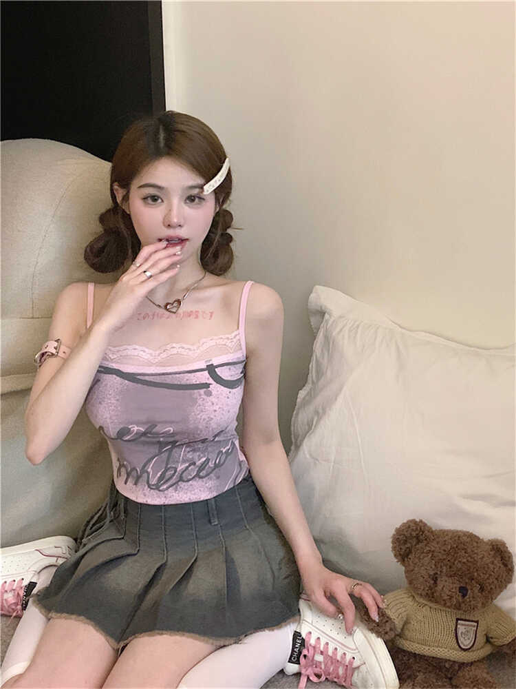 Temperament Sweet Hottie Sexy Sling Vest Summer New Lace Slimming Short Top