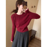 KANING Waist Design Thin Round Collar Knitted Bottom Shirt 2026 Autumn New Soft Glutinous Bottom Sweater