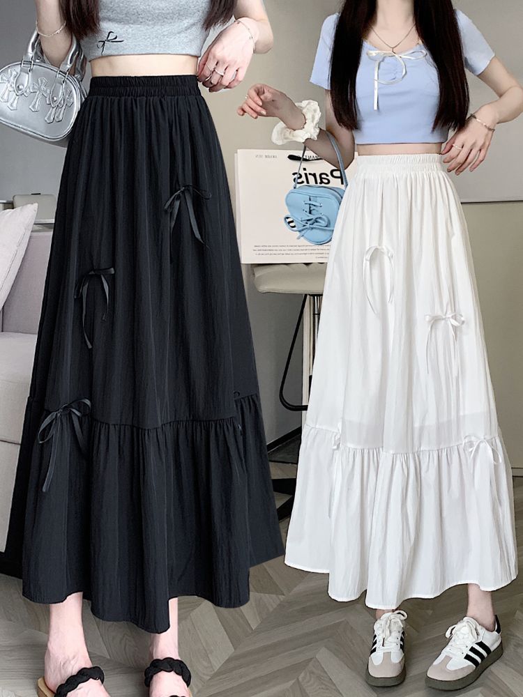 2025 New Summer Gentle Wind Bow Spliced Sweet White Dress Small One-Child Cake Long Skirt