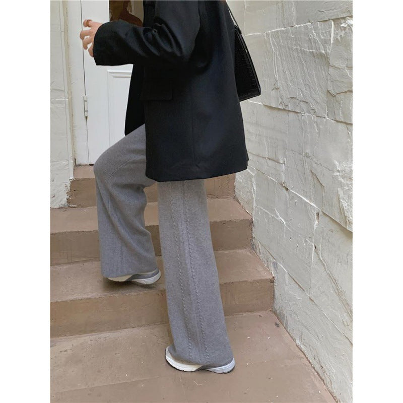 KANING Crotch Knitted Broad-Legged Trousers Women 2026 Autumn And Winter High Waist Hanging Mop Lengthened Leisure Straight Pants