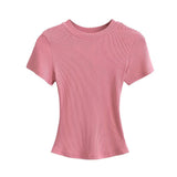Flat-Up Base T-Shirt Thread Round-Neck Short-Sleeved Bottom Shirt Showing Skinny Short-Sized Hottie