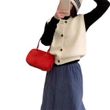 KANING Korean Round-Neck Knitted Vest Cardigan Women 2026 Early Autumn New Loose Sleeveless Shoulder Coat