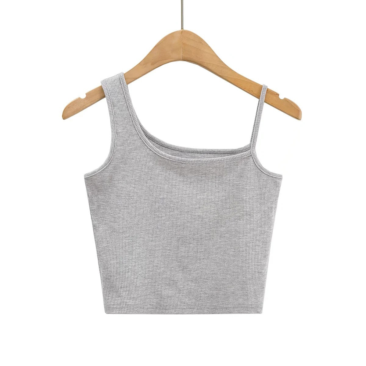 INS Spring/Autumn Irregular Colleal Slammed Two-Sleeved Set Of Women's U-Neck Solid Colored Long Sleeved T-Shirt