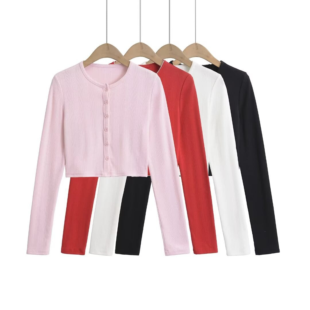 Sweet Sister Six Buckle Teeth Open Shirt Fashion Long Sleeve Thin Short Coat Sunscreen Thin Top