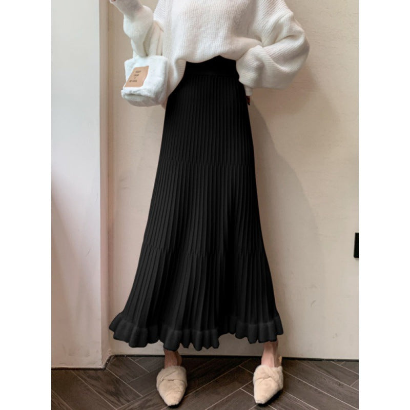 KANING Crowing Pink Folded Skirt High Waist Swing Skirt 2026 Autumn And Winter New Knitted Half Dress Woman
