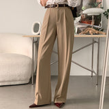 South Korea Spring And Autumn Simple Niche Commute High-Rise Thin Double Pocket Hanging Straight Slacks