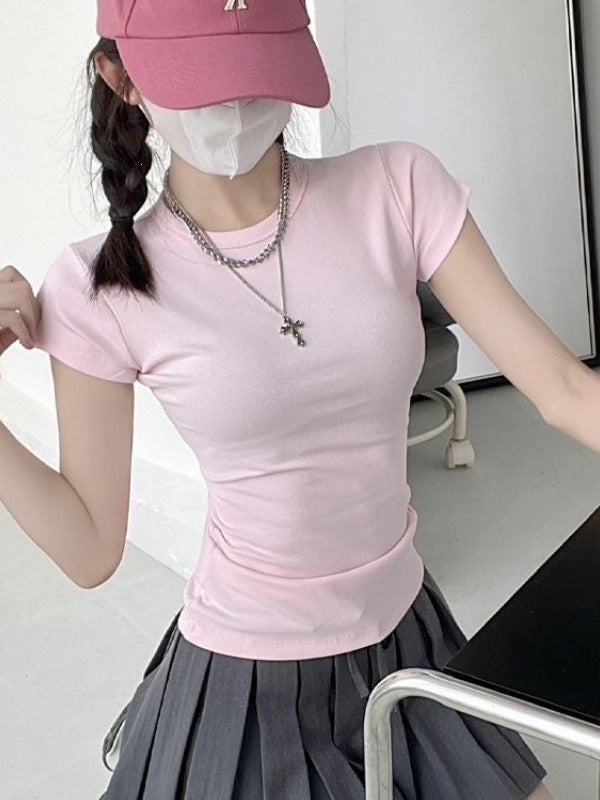 2026 New Round Collar Slimming Simple Temperament Commuting Han Linen Short-Sleeved T-Shirt Dress