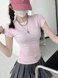 2026 New Round Collar Slimming Simple Temperament Commuting Han Linen Short-Sleeved T-Shirt Dress