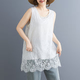 Real Shooting 2025 Japan-Korea Leisure Summer New Simple Long Lace Vest Women's Station Large-Size Top