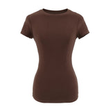Spice Girls Summer Shoulder Elastic Collection Waist T-Shirt Solid Color Short Backpack Shirt Thin Round Neck