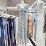2025 New Summer French Elegant Temperament Gentle Lotus Leaf Side Check Dress Women Summer Slim Down Age Dress