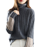 Autumn And Winter New Sleeves Of Color Sweater High-Neck Pit Sweater Women Lazy Thick Knitted Bottom Shirt