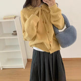 KANING Lazy Wind Bows Solid-Colored Knitted Cardigan 2026 Autumn And Winter New Korean Wearing Sweater Coat Women