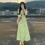 Large-Size Fat Mm Temperament V-Neck Collared Hua Bubble Bubble Sleeve Dress Women's New Summer Collection Waist Thin A Word Long Dress