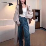 Kaning Lazy Hooded Long Knitted Cardigan 2026 New Women's Knee Sweater Long Coat Woman