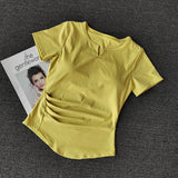 Design With Chest Pad Sports Short-Sleeved Yoga Top Women's Summer Fitness Running Training Slim Slim Small V-Neck T-Shirt