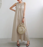 Summer New Design Feel Solid Color Loose Sleeveless Hanging Neck Leisure Vest Dress With Thin Belly