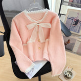KANING Sweet Lace Collar Bow Knitted Cardigan 2026 Autumn New Small Scented Sweater Coat Woman