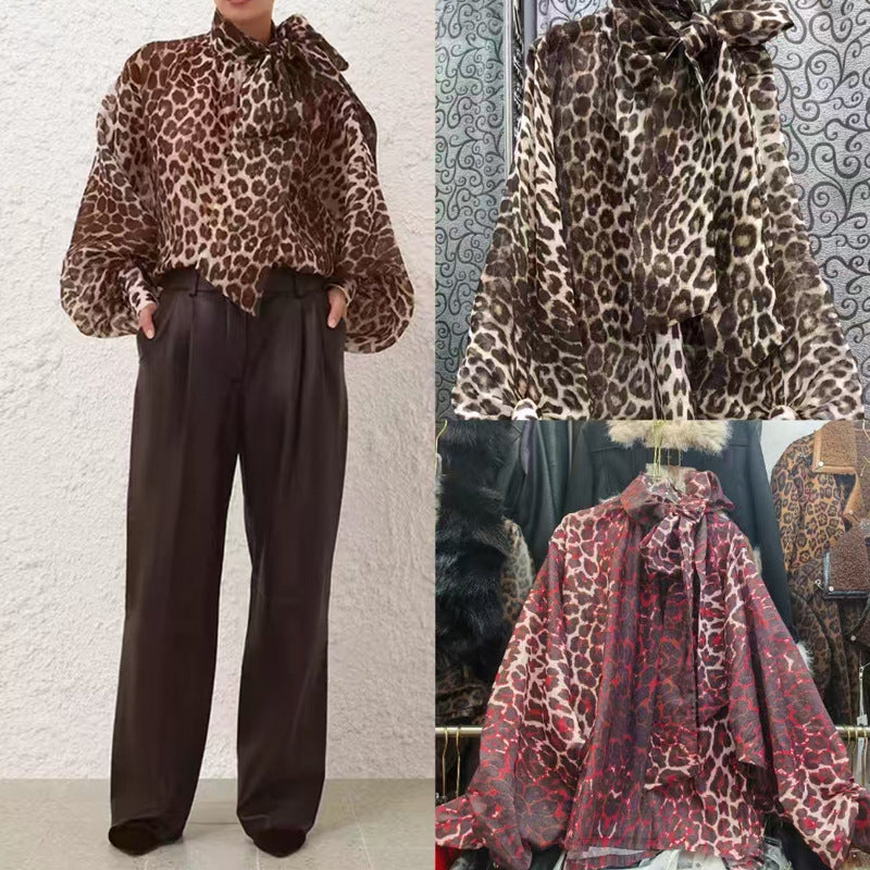 Personalized Street Leopard Trinkage With Big Butterfly Exaggerated Lantern Long-Sleeved Irregular Jacket Shirt Early Autumn Trend New