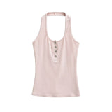 Pure Hot Girl Shell Buckle Neck Vest Button Repair Vest Vest Blouse Summer Women's Clothing