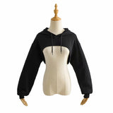 Black And White Hooded Long-Sleeved Jacket Short Autumn Women's New Design Sense Niche Hairy Irregular Tops