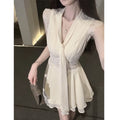 2 Versions Of The 2026 Summer Chiffon French V Tie With Large Skirt White Moon Dress Tide