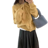 KANING Lazy Wind Bows Solid-Colored Knitted Cardigan 2026 Autumn And Winter New Korean Wearing Sweater Coat Women