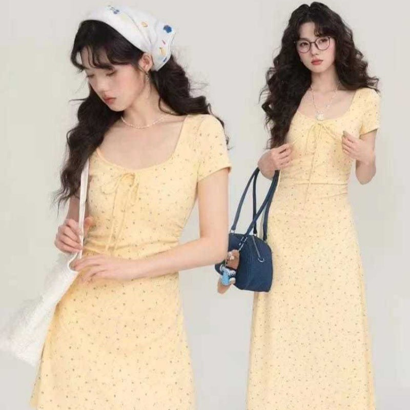 2025 New Pure Lusty Flowers Sweet Repair Summer Temperament Dress Summer Lace Side Skirt