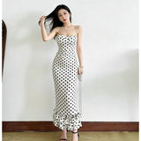 High-Level Sense Splicing Wave Point Sling Dress Woman Body To Close The Waist Thin Pure Lust Breeze Dress Temperament Long Dress