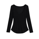 Micro-Permeable Long-Sleeved Top Woman 2025 Spring And Summer Pure Desire Hot Girl Lazy With Thin U-Neck Hoodie Sun Protection T-Shirt