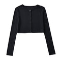 Summer Buckle Thin Coat Round Neck Long Sleeve Open Shirt Short Coat Sunscreen Air Conditioning Fashion Thin