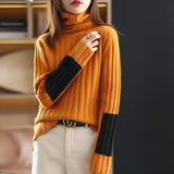 Autumn And Winter New Sleeves Of Color Sweater High-Neck Pit Sweater Women Lazy Thick Knitted Bottom Shirt
