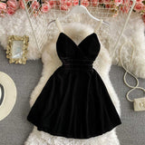 Temperament Hottie Sexy Low-Breasted Sling Dress Women's New Summer Design Sense A Word Short Skirt