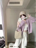 KANING Light Blue Languid Knitted Jersey Coat 2026 New Soft-Cuffed Long-Sleeved Top