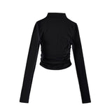 Autumn And Winter Plus Velvet Street Ins Hot Girl Solid Color Repair Small High-Neck Curved Long-Sleeved T-Shirt