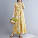 Real Shooting Korean Version Of Loose Large-Size Ocean Gas Age-Retracted Leaf Print Long Over The Knee On The Opposite Side Of The Dress