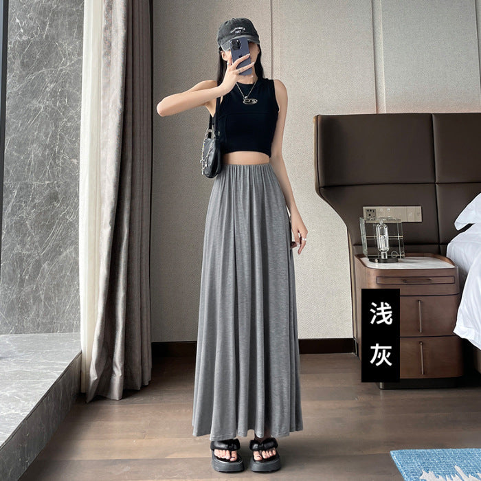 Grey Half-Dress Women's Summer New Tight Waist Thin Swing A-Word Long Skirt