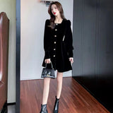 In The Escape Of The Princess Long Sleeve Dress Women Autumn And Winter New Dress Showing Thin Temperament A Word Small Black Dress Button Design
