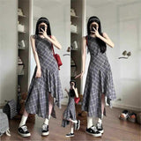 French Sleeveless Irregular Lattice Vest Dress Women's Summer 2025 New Small Temperament Long Dress