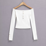 Pure-Style Hottie Button Word Shoulder Long-Sleeved T-Shirt Short Note Collared Sexy Bottom Shirt Wear