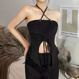 Summer New Niche Hottie Sling Vest Female Bare Shoulder Hanging Neck Umbilly Unique Special To Short Top