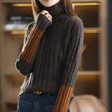 Autumn And Winter New Sleeves Of Color Sweater High-Neck Pit Sweater Women Lazy Thick Knitted Bottom Shirt
