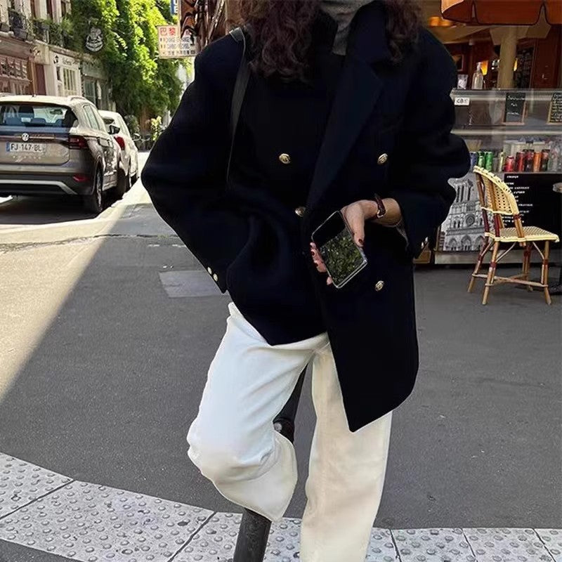 [Original Practice] Short Suit This Coat Coat Black Hair Coat Autumn And Winter Small High Sense Plus