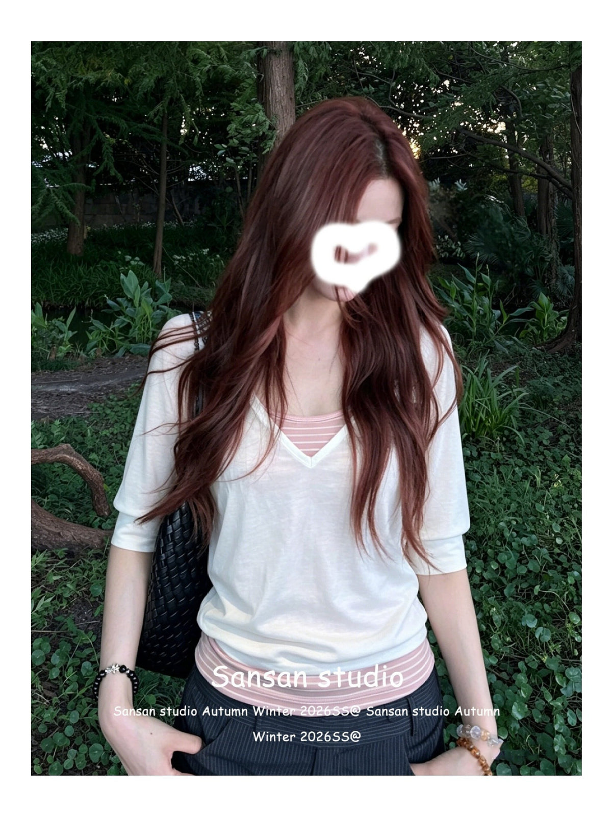Middle-Sleeved T-Shirt Women's Two-Piece Summer Striped Sling Vest With Short-Sleeved Top
