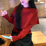 Kaning French Red Cloak Fake Two-Piece Knitted Shirt 2026 Autumn And Winter New Design Sweater Inside