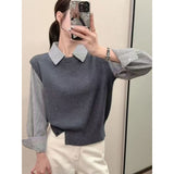 KANING Shirt Splicing Two-Piece Knitted Shirt 2026 Autumn And Winter New Design Knitted Sweater Vest