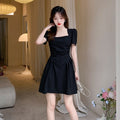 2026 Summer New Square Collar Folded Short-Sleeved Dress Small Slimmed Inside Hepburn Princess Dress
